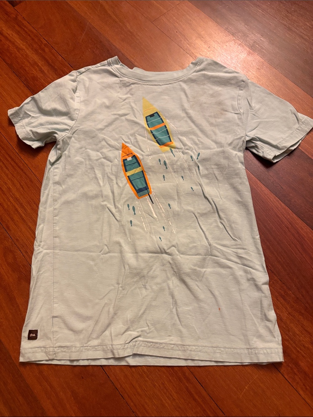 Tea Collection Light Blue Tee with Orange & Yellow Boat Graphics